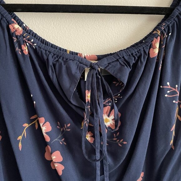 Roxy Women 8 Navy Floral Boho Beach Paradise Eyes Halter Off The Shoulder Top - Picture 8 of 15